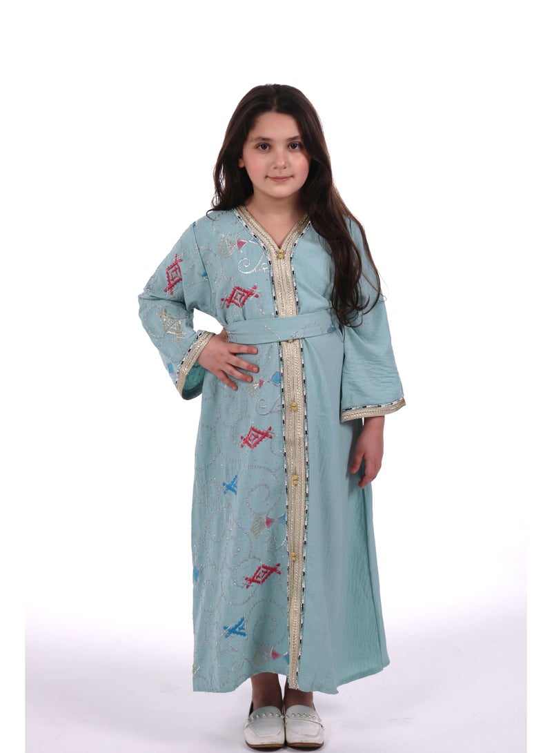 البنت الشرقية جلابية نسائية مطرزة مع حزام على الخسر للأم والابنه - Image 4